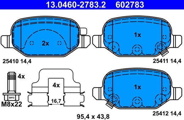 ATE 13.0460-2783.2 - Комплект спирачно феродо, дискови спирачки vvparts.bg