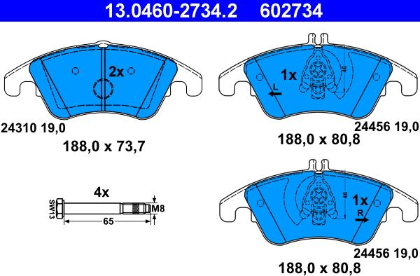 ATE 13.0460-2734.2 - Комплект спирачно феродо, дискови спирачки vvparts.bg