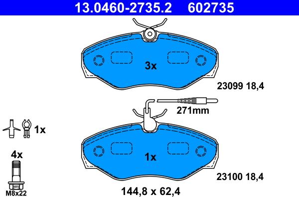 ATE 13.0460-2735.2 - Комплект спирачно феродо, дискови спирачки vvparts.bg