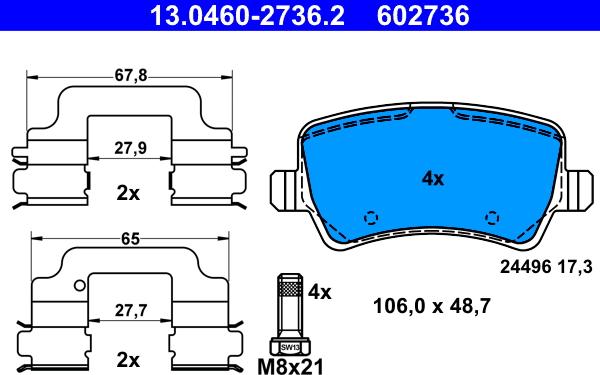 ATE 13.0460-2736.2 - Комплект спирачно феродо, дискови спирачки vvparts.bg