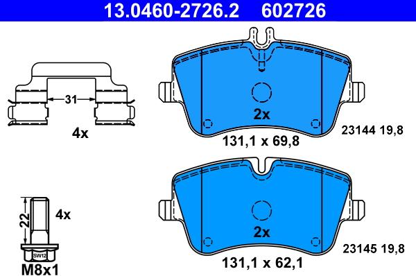 ATE 13.0460-2726.2 - Комплект спирачно феродо, дискови спирачки vvparts.bg