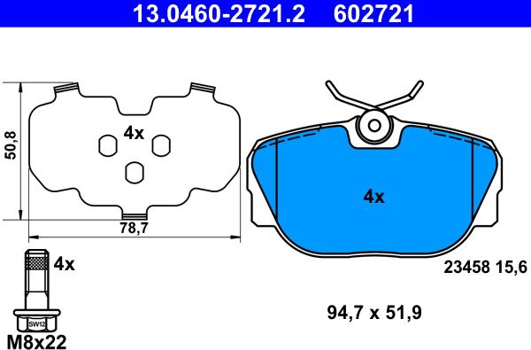 ATE 13.0460-2721.2 - Комплект спирачно феродо, дискови спирачки vvparts.bg
