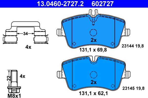 ATE 13.0460-2727.2 - Комплект спирачно феродо, дискови спирачки vvparts.bg