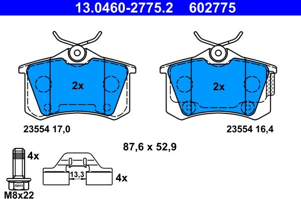 ATE 13.0460-2775.2 - Комплект спирачно феродо, дискови спирачки vvparts.bg