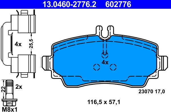 ATE 13.0460-2776.2 - Комплект спирачно феродо, дискови спирачки vvparts.bg