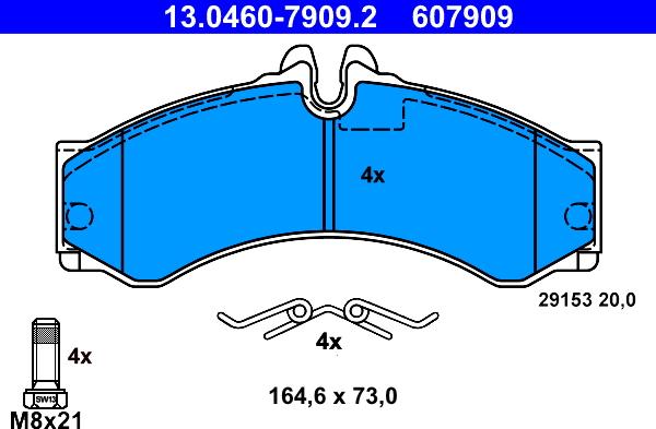 ATE 13.0460-7909.2 - Комплект спирачно феродо, дискови спирачки vvparts.bg