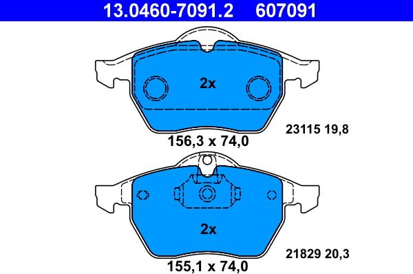 ATE 13.0460-7091.2 - Комплект спирачно феродо, дискови спирачки vvparts.bg