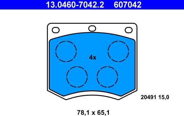 ATE 13.0460-7042.2 - Комплект спирачно феродо, дискови спирачки vvparts.bg