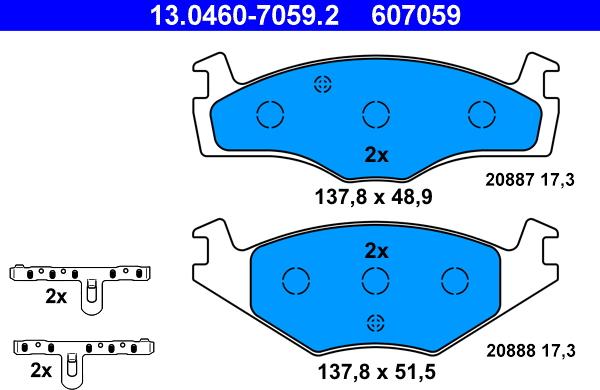 ATE 13.0460-7059.2 - Комплект спирачно феродо, дискови спирачки vvparts.bg