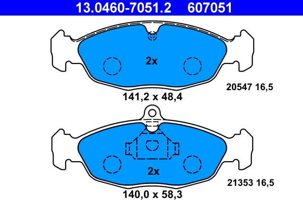 ATE 13.0460-7051.2 - Комплект спирачно феродо, дискови спирачки vvparts.bg