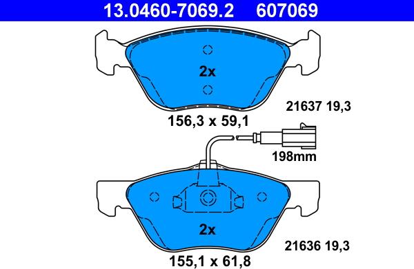 ATE 13.0460-7069.2 - Комплект спирачно феродо, дискови спирачки vvparts.bg