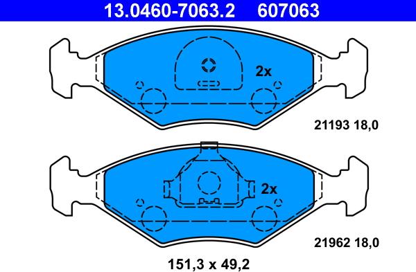 ATE 13.0460-7063.2 - Комплект спирачно феродо, дискови спирачки vvparts.bg