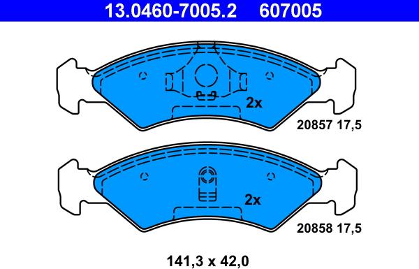 ATE 13.0460-7005.2 - Комплект спирачно феродо, дискови спирачки vvparts.bg
