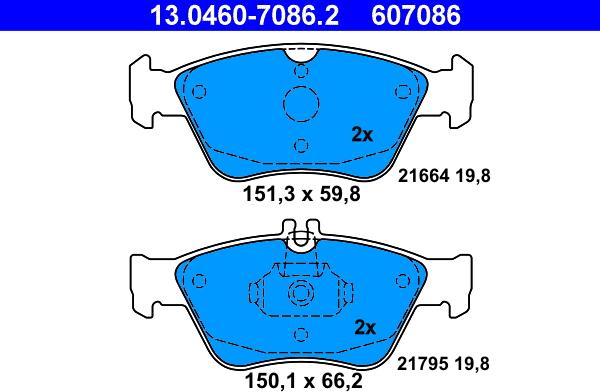 ATE 13.0460-7086.2 - Комплект спирачно феродо, дискови спирачки vvparts.bg