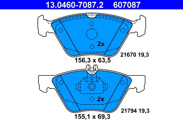 ATE 13.0460-7087.2 - Комплект спирачно феродо, дискови спирачки vvparts.bg