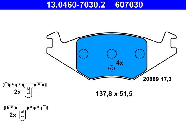 ATE 13.0460-7030.2 - Комплект спирачно феродо, дискови спирачки vvparts.bg