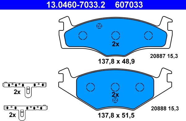 ATE 13.0460-7033.2 - Комплект спирачно феродо, дискови спирачки vvparts.bg