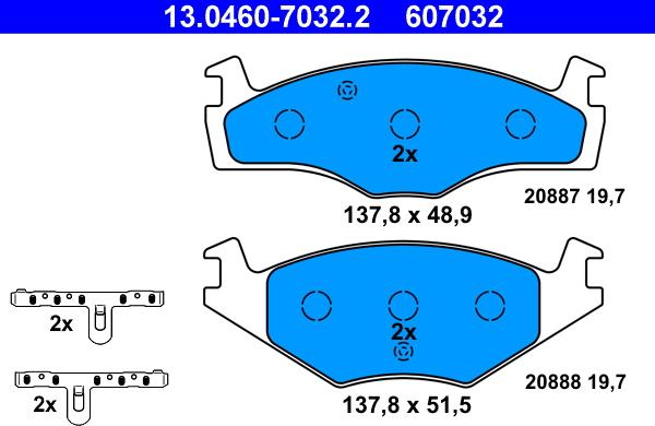 ATE 13.0460-7032.2 - Комплект спирачно феродо, дискови спирачки vvparts.bg