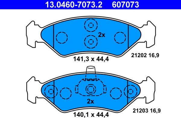 ATE 13.0460-7073.2 - Комплект спирачно феродо, дискови спирачки vvparts.bg