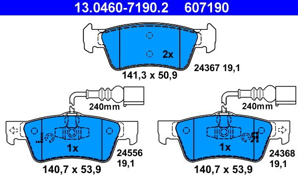 ATE 13.0460-7190.2 - Комплект спирачно феродо, дискови спирачки vvparts.bg