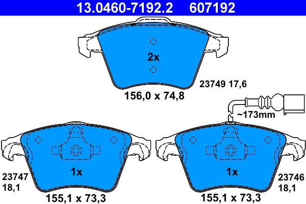 ATE 13.0460-7192.2 - Комплект спирачно феродо, дискови спирачки vvparts.bg