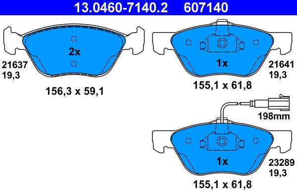 ATE 13.0460-7140.2 - Комплект спирачно феродо, дискови спирачки vvparts.bg