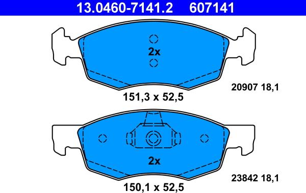 ATE 13.0460-7141.2 - Комплект спирачно феродо, дискови спирачки vvparts.bg