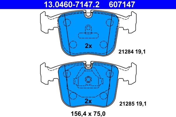 ATE 13.0460-7147.2 - Комплект спирачно феродо, дискови спирачки vvparts.bg