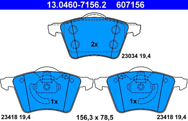 ATE 13.0460-7156.2 - Комплект спирачно феродо, дискови спирачки vvparts.bg