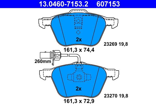 ATE 13.0460-7153.2 - Комплект спирачно феродо, дискови спирачки vvparts.bg