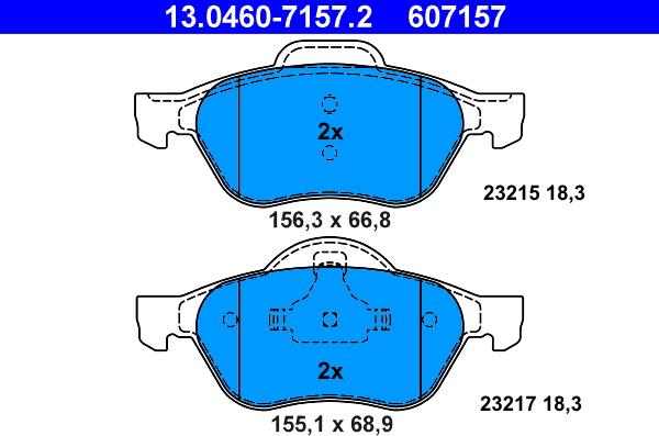 ATE 13.0460-7157.2 - Комплект спирачно феродо, дискови спирачки vvparts.bg