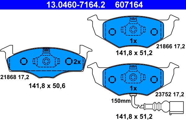 ATE 13.0460-7164.2 - Комплект спирачно феродо, дискови спирачки vvparts.bg