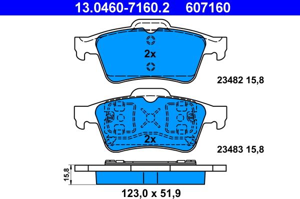 ATE 13.0460-7160.2 - Комплект спирачно феродо, дискови спирачки vvparts.bg