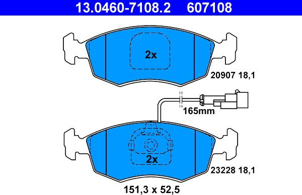 ATE 13.0460-7108.2 - Комплект спирачно феродо, дискови спирачки vvparts.bg