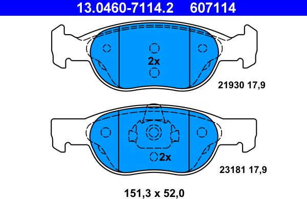 ATE 13.0460-7114.2 - Комплект спирачно феродо, дискови спирачки vvparts.bg