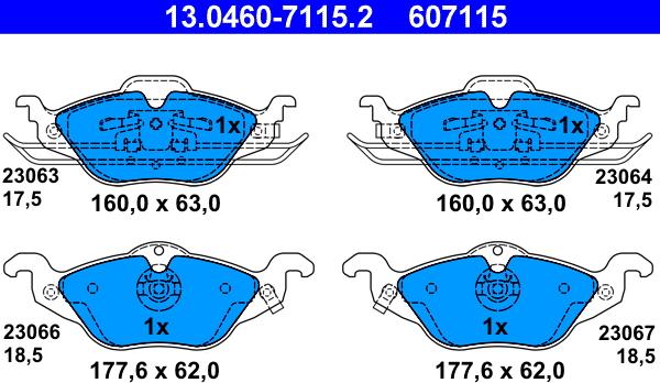 ATE 13.0460-7115.2 - Комплект спирачно феродо, дискови спирачки vvparts.bg