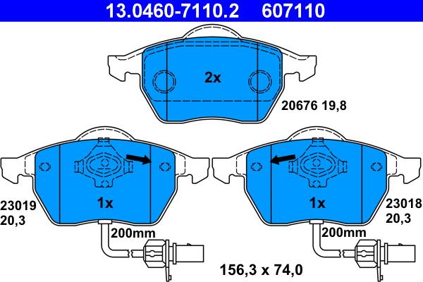 ATE 13.0460-7110.2 - Комплект спирачно феродо, дискови спирачки vvparts.bg