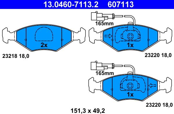 ATE 13.0460-7113.2 - Комплект спирачно феродо, дискови спирачки vvparts.bg