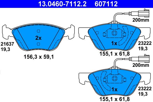 ATE 13.0460-7112.2 - Комплект спирачно феродо, дискови спирачки vvparts.bg