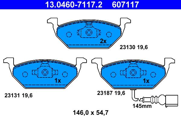 ATE 13.0460-7117.2 - Комплект спирачно феродо, дискови спирачки vvparts.bg