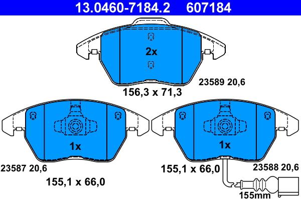 ATE 13.0460-7184.2 - Комплект спирачно феродо, дискови спирачки vvparts.bg