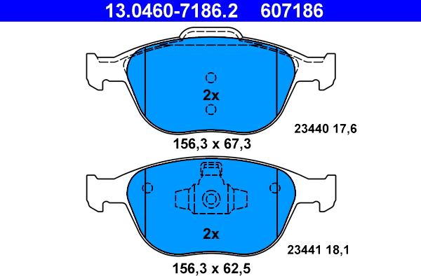 ATE 13.0460-7186.2 - Комплект спирачно феродо, дискови спирачки vvparts.bg