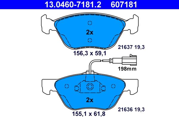 ATE 13.0460-7181.2 - Комплект спирачно феродо, дискови спирачки vvparts.bg