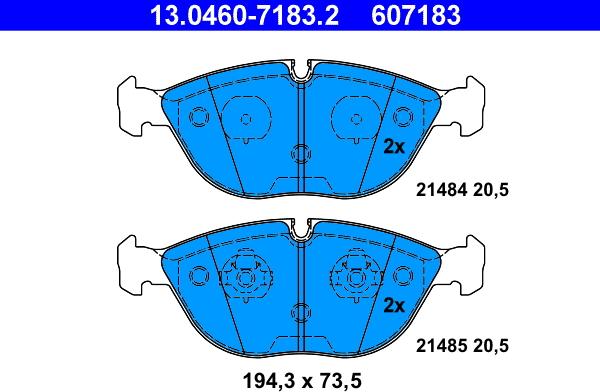 ATE 13.0460-7183.2 - Комплект спирачно феродо, дискови спирачки vvparts.bg