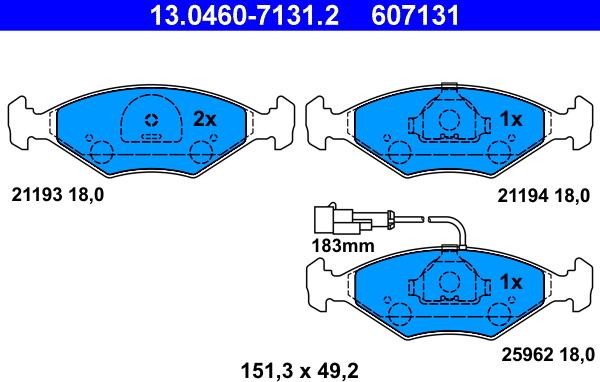 ATE 13.0460-7131.2 - Комплект спирачно феродо, дискови спирачки vvparts.bg