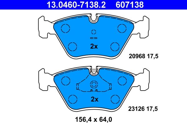 ATE 13.0460-7138.2 - Комплект спирачно феродо, дискови спирачки vvparts.bg