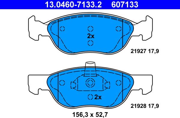 ATE 13.0460-7133.2 - Комплект спирачно феродо, дискови спирачки vvparts.bg