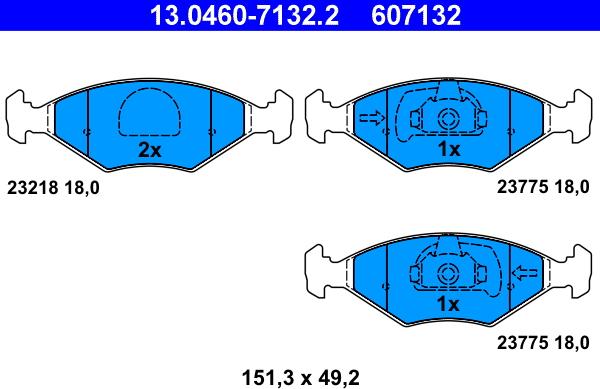 ATE 13.0460-7132.2 - Комплект спирачно феродо, дискови спирачки vvparts.bg