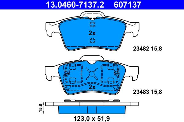 ATE 13.0460-7137.2 - Комплект спирачно феродо, дискови спирачки vvparts.bg