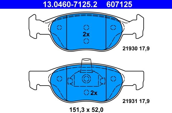 ATE 13.0460-7125.2 - Комплект спирачно феродо, дискови спирачки vvparts.bg
